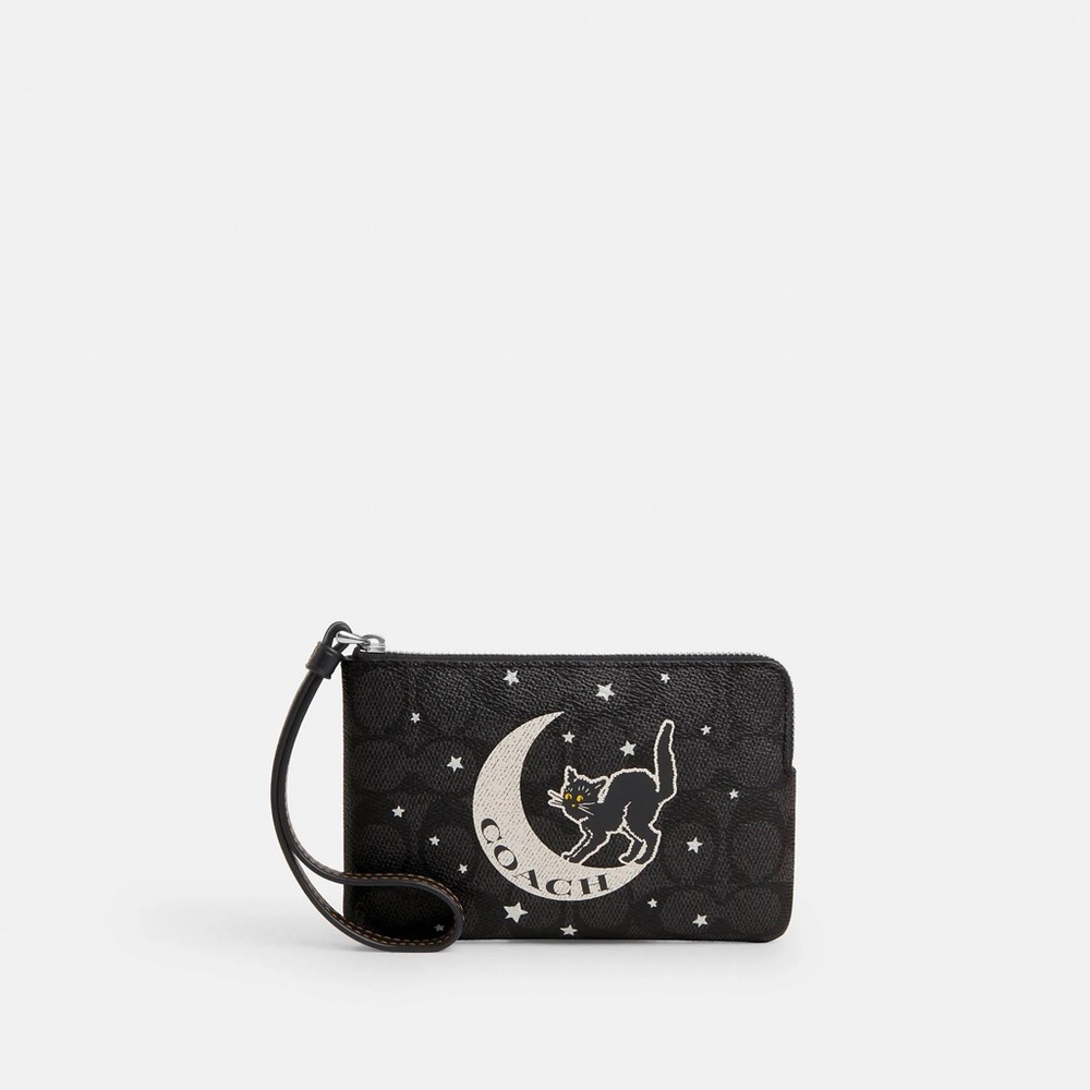 Coach Black Wristlet with Cat and Moon